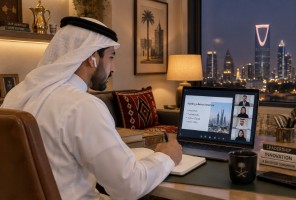 طلاب يدرسون في مكتبة واسعة
